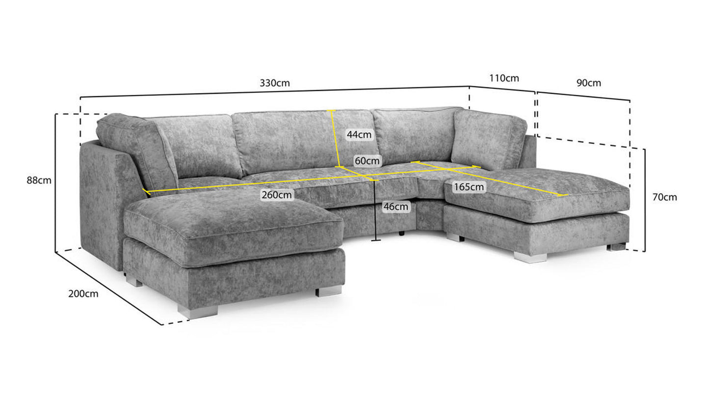 Bishop Fullback U Shape Platinum Corner Sofa