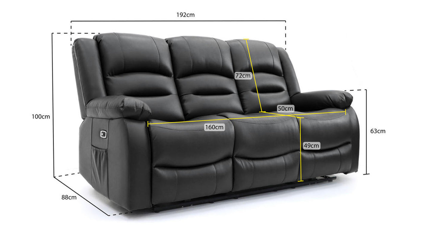 Alva 3 Seat Black Electric Recliner Sofa