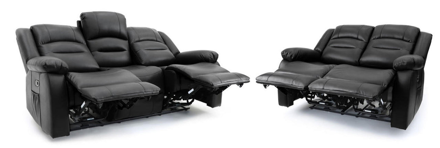 Alva 3 & 2 Black Electric Recliner Sofas