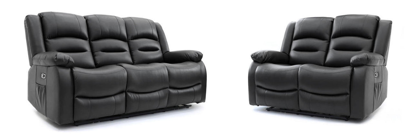 Alva 3 & 2 Black Electric Recliner Sofas