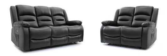 Alva 3 & 2 Black Electric Recliner Sofas