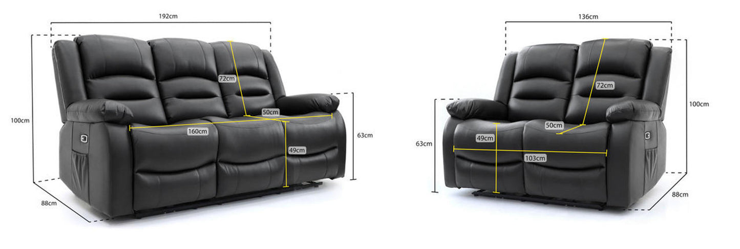 Alva 3 & 2 Black Electric Recliner Sofas