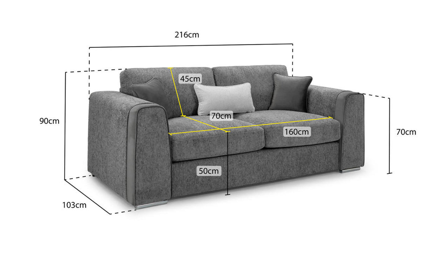 Naples Grey 3 Seat Sofa