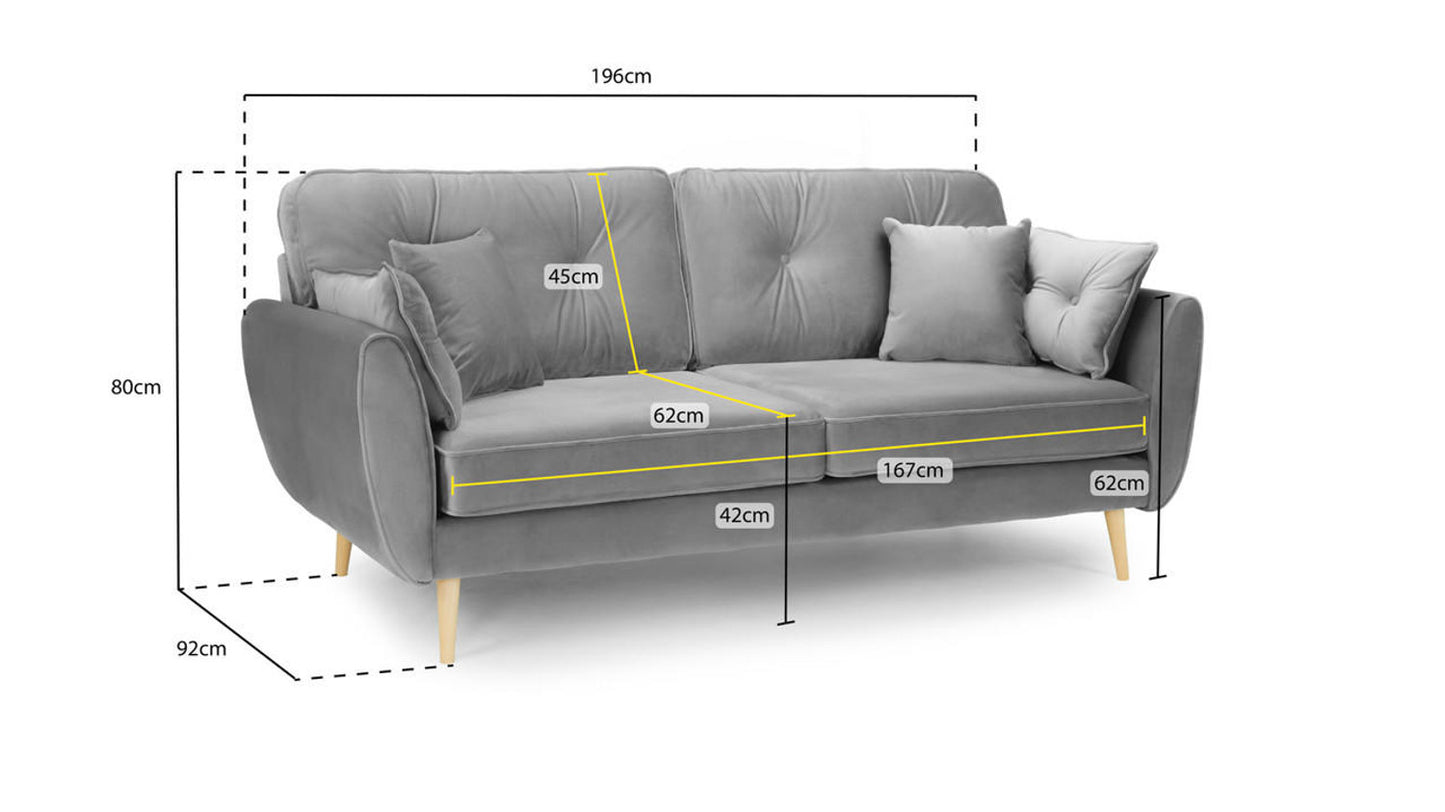 Zinc 3 Seat Grey Sofa